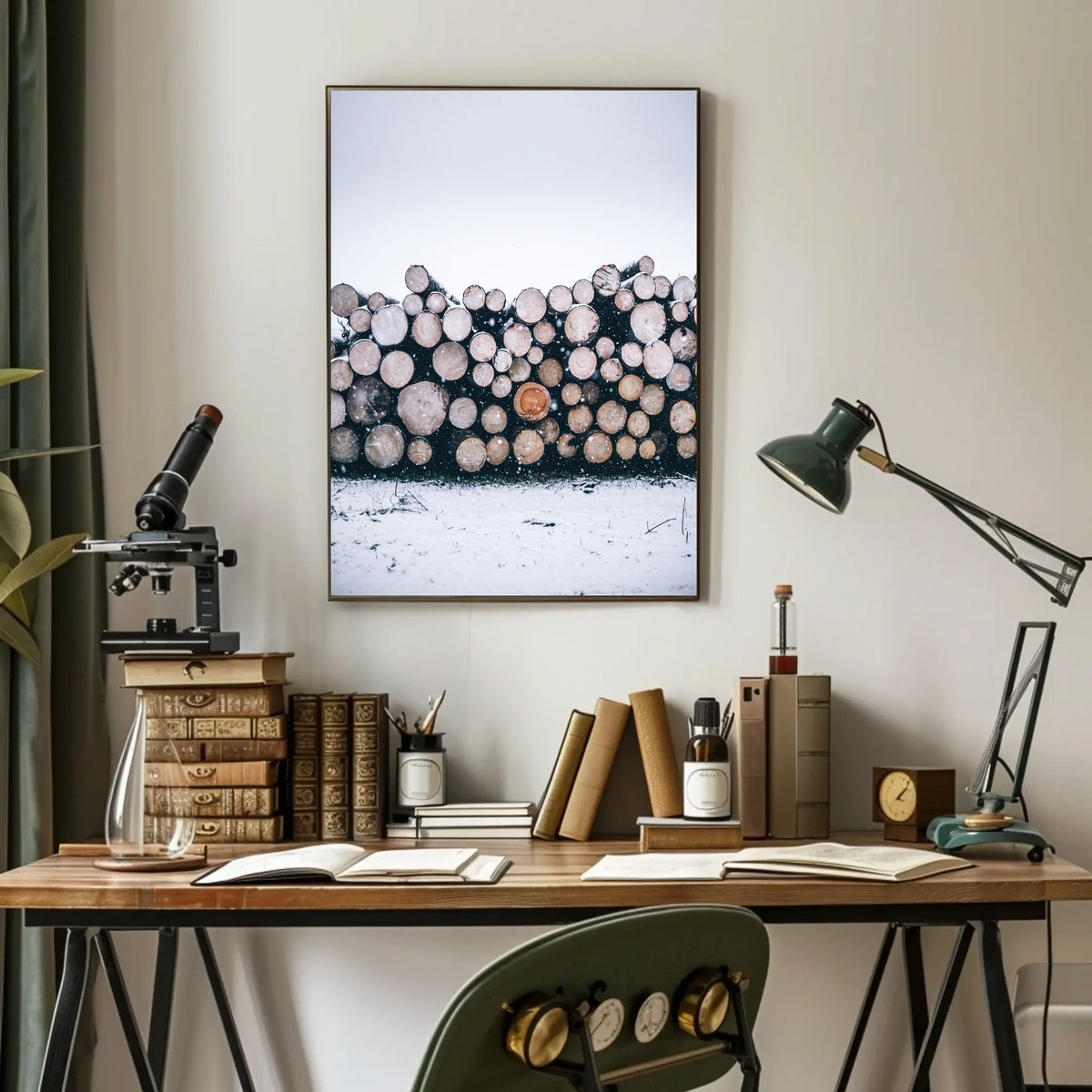 Winter Log Pile Poster