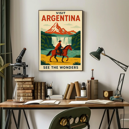 Visit Argentina Gaucho Waterfalls Adventure Travel Poster