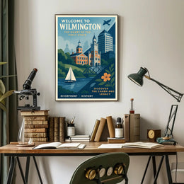 Wilmington Riverfront Charm in Vintage Urban Cityscape Poster PosterGoat