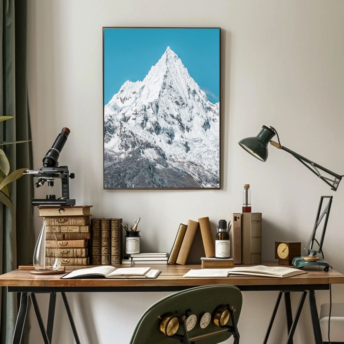 Majestic Snowy Mountain Under Blue Sky National Park Poster