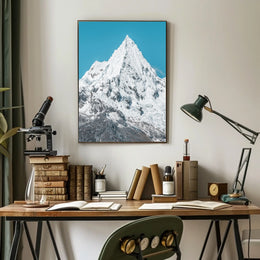 Majestic Snowy Mountain Under Blue Sky National Park Poster