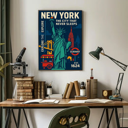 New York City Icons Travel Poster Retro Urban Wall Art