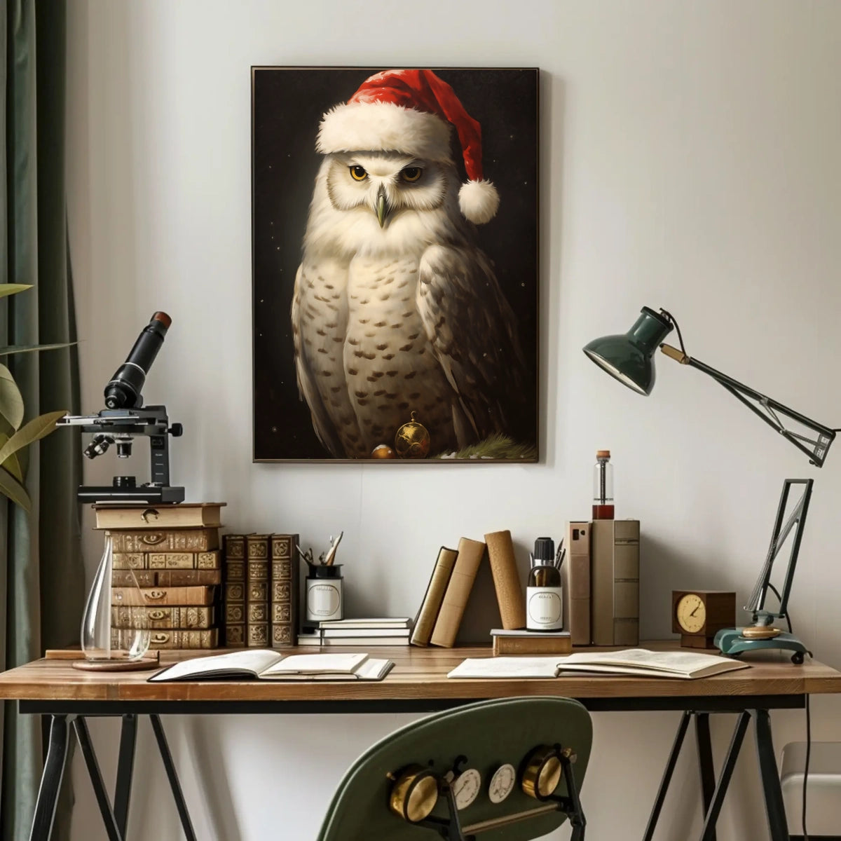 Festive Owl In Santa Hat Poster