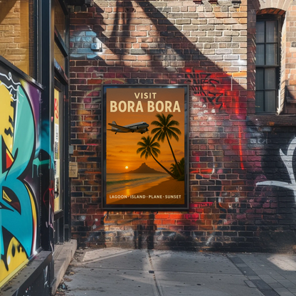 Visit Bora Bora Tropical Getaway Plane Ocean Travel Poster