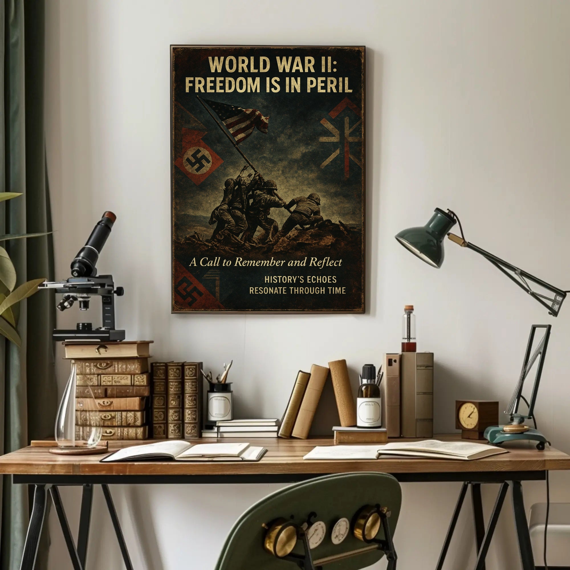 World War II Vintage Propaganda Patriotic Reflection Poster