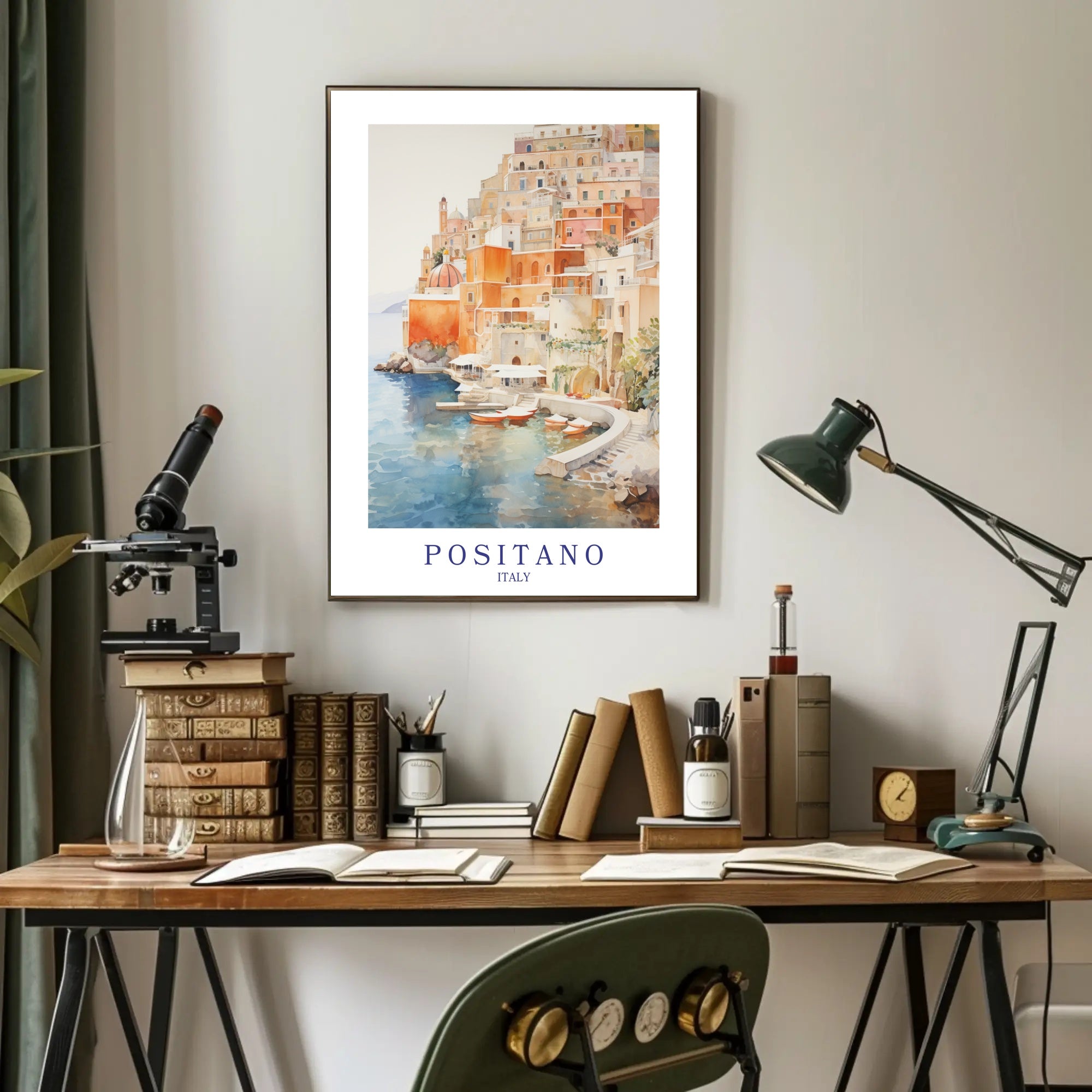 Positano Dreamscape: Serene Watercolor Travel Poster PosterGoat