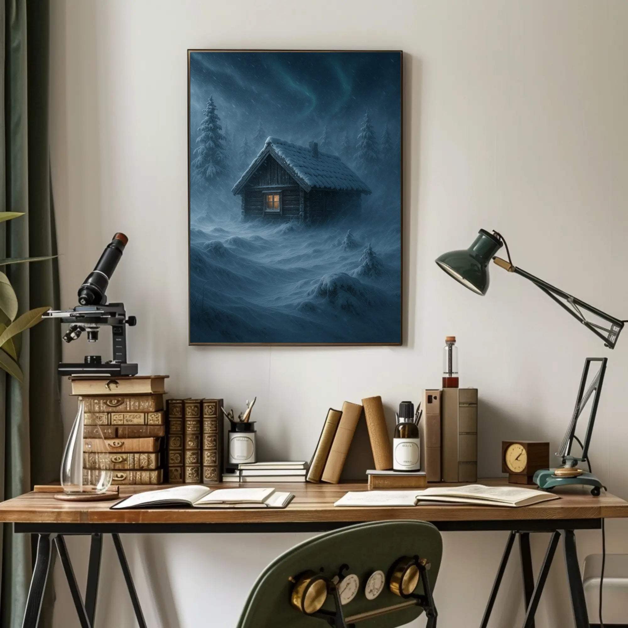 Winter Cabin in a Mystical Forest Fantasy Poster