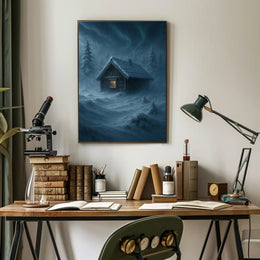 Winter Cabin in a Mystical Forest Fantasy Poster