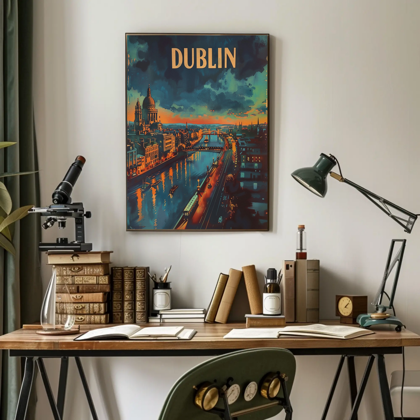 Evening Lights Of Dublin Ireland Travel Poster