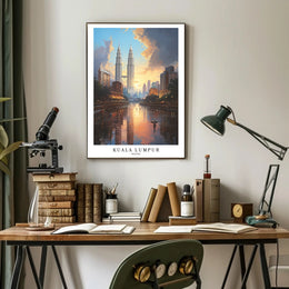 Kuala Lumpur Cityscape Art featuring Petronas Twin Towers Poster PosterGoat