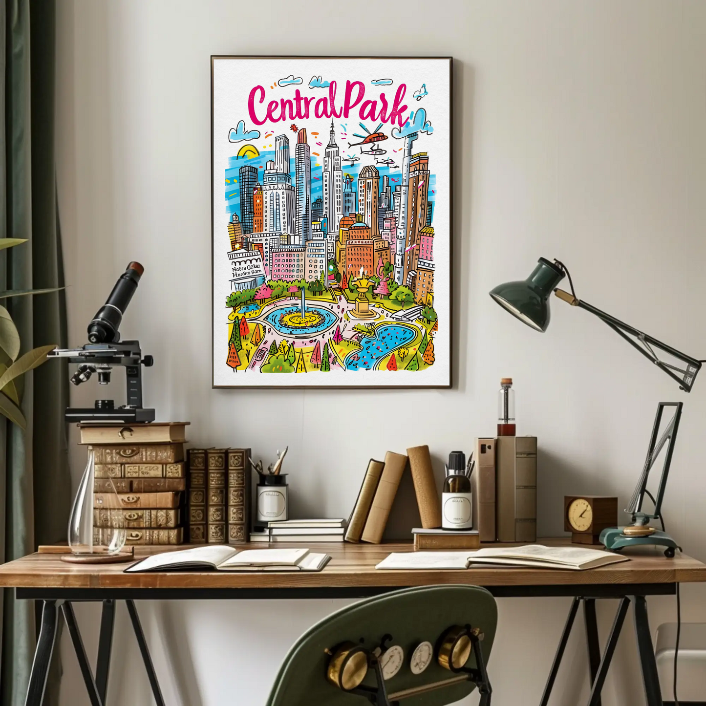 Central Park New York Cityscape Colorful Skyline Travel Poster