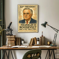 Franklin D. Roosevelt 32nd President of the United States Exaggerated Cartoon Sketch Poster