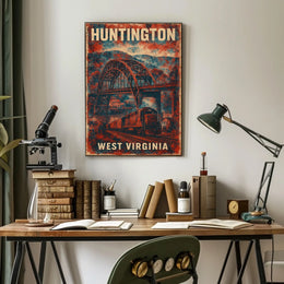 Vintage Collectors Huntington Train Bridge Travel Poster