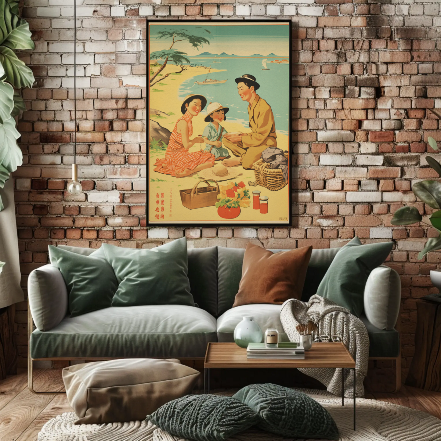 Japanese Family Picnic Seaside Summer Vintage Travel Poster