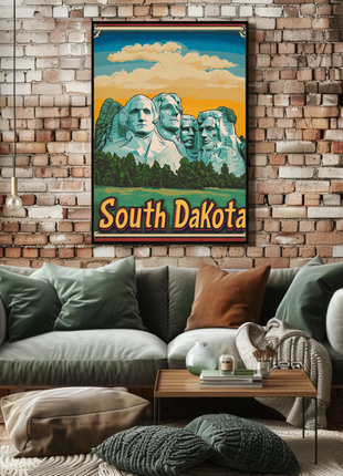 Mount Rushmore Retro Border South Dakota Vintage Travel Poster