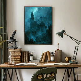 Gothic Church and Graveyard Eerie Landscape Poster PosterGoat