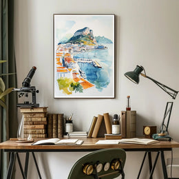 Coastal Cityscape Watercolor Poster PosterGoat