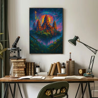 Mystical Temple Fantasy Poster: Enchanted Celestial Landscape