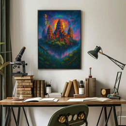Mystical Temple Fantasy Poster: Enchanted Celestial Landscape