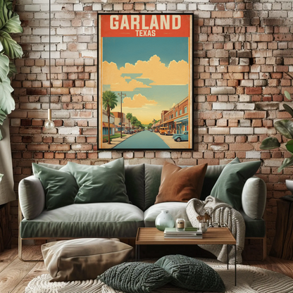 Garland Texas Main Street Retro Sunset Vintage Travel Poster