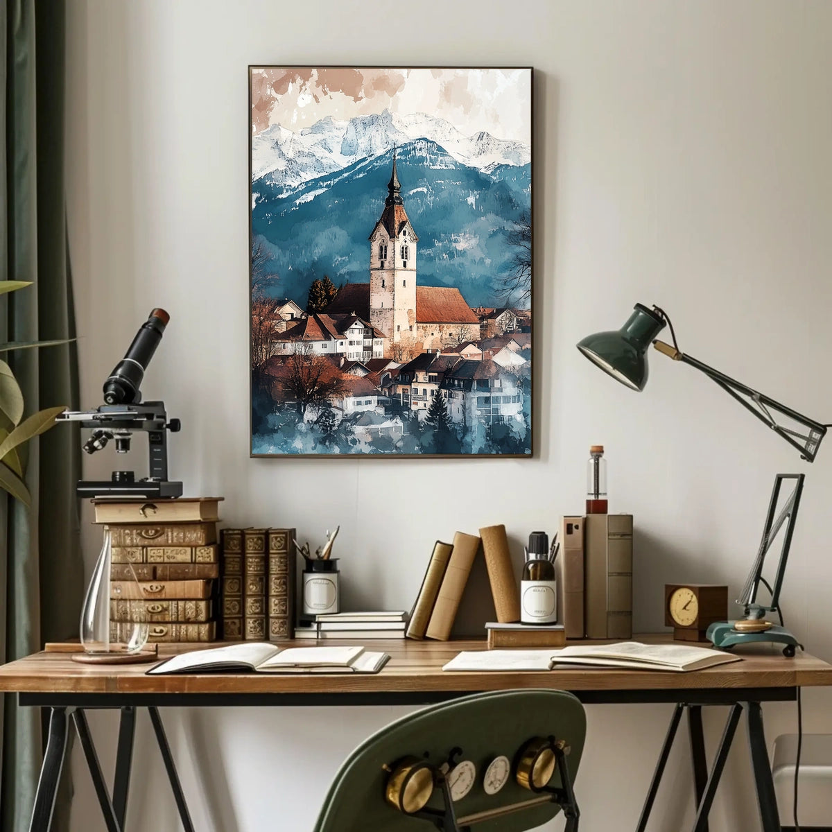Liechtenstein Balzers Church and Mountains View Poster