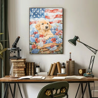 Golden Retriever Puppy In A Wagon With Flowers Poster
