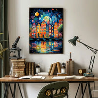 Amsterdam Canal Night Art Print: Abstract, Artistic Poster