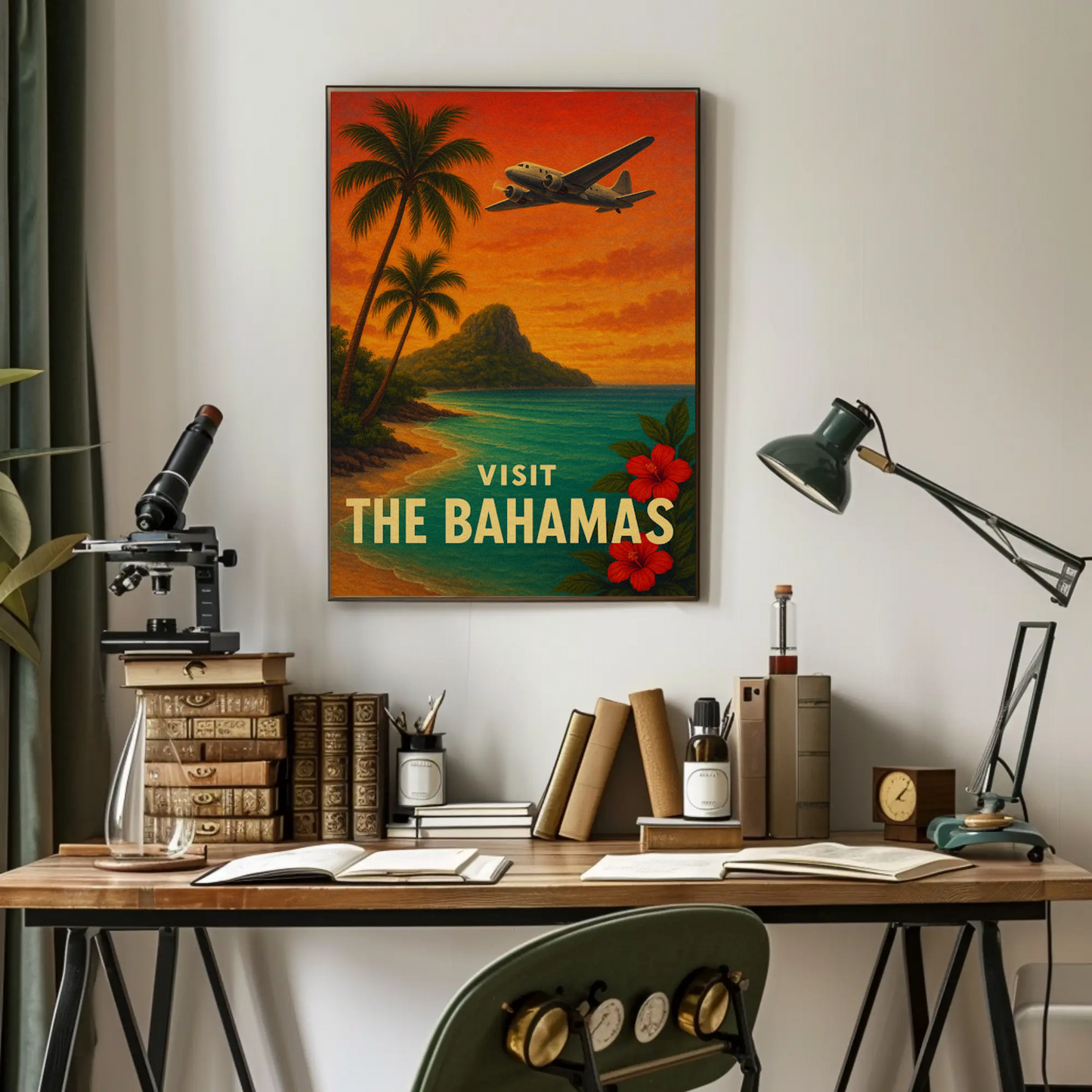 Visit The Bahamas Vintage Plane Ocean Paradise Travel Poster