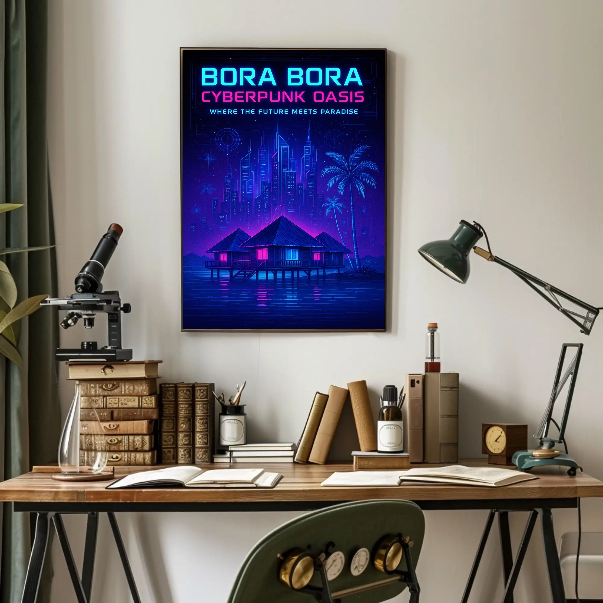 Bora Bora Cyberpunk Oasis Poster PosterGoat