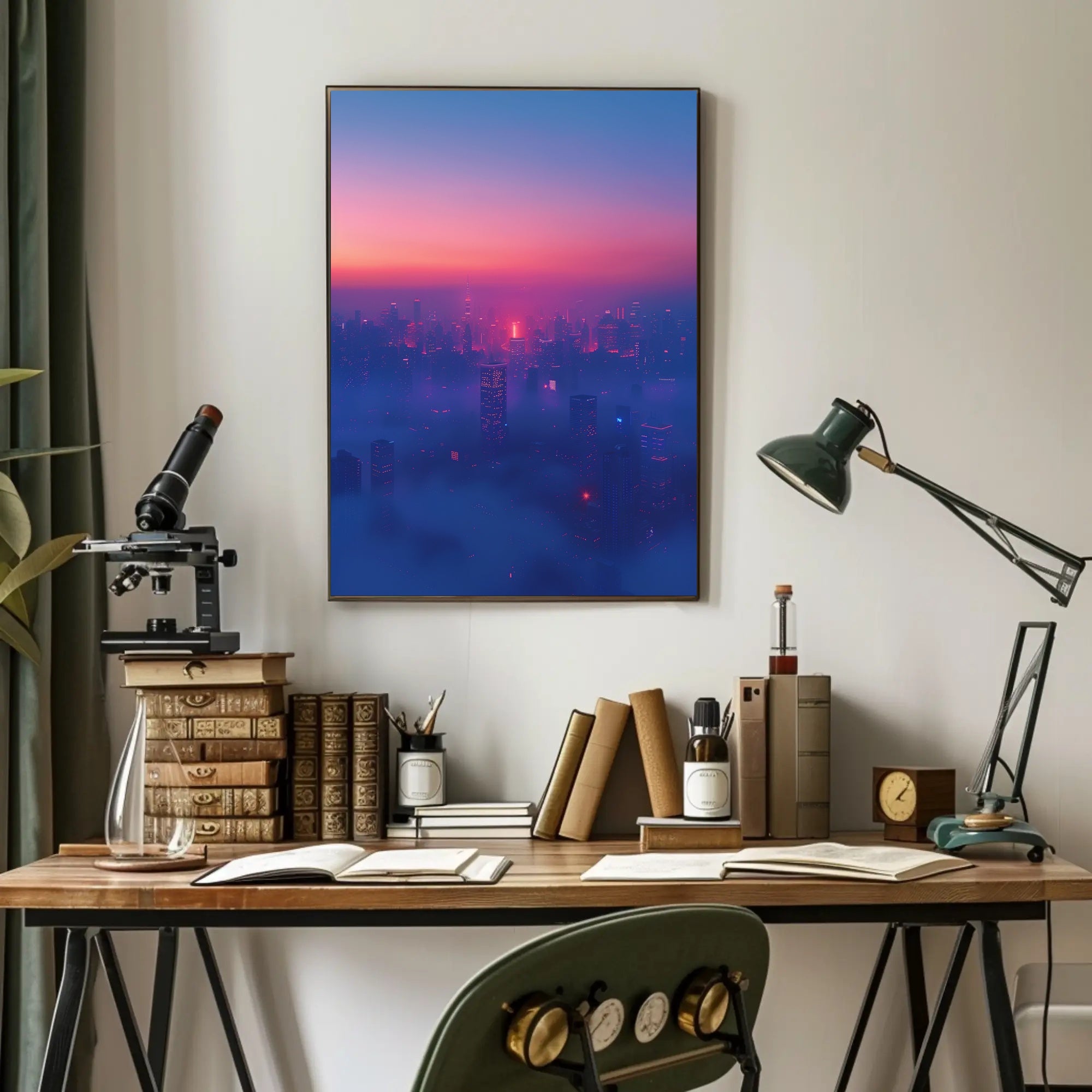 Vibrant Urban Skyline at Dusk Cityscape Poster PosterGoat