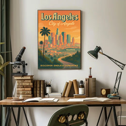 Los Angeles Retro Skyline Travel Poster Art Print