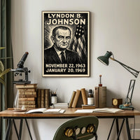 Lyndon B. Johnson 36th President of the United States B & W Comic Sketch Poster