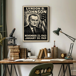 Lyndon B. Johnson 36th President of the United States B & W Comic Sketch Poster
