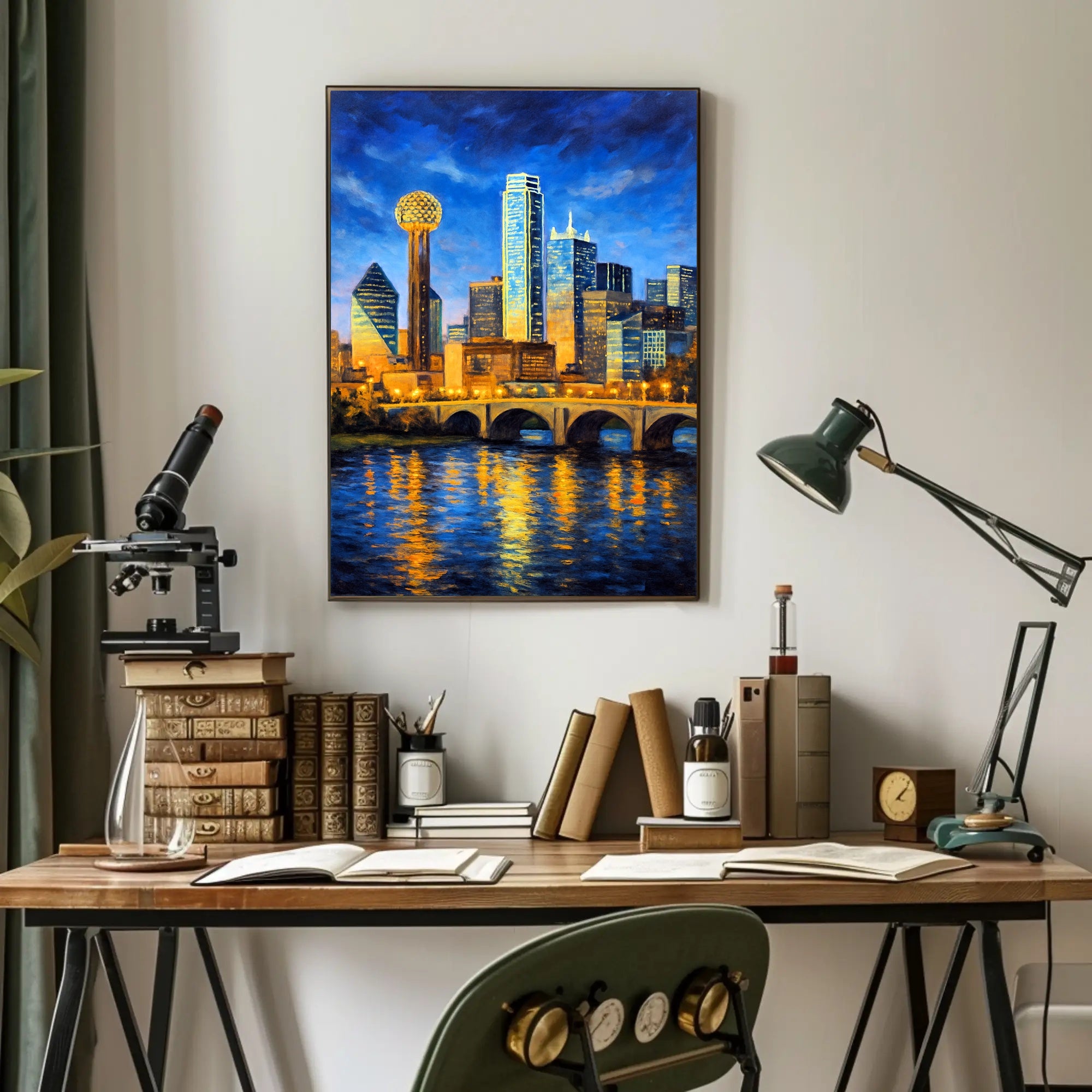 Illuminated Cityscape at Dusk Poster PosterGoat