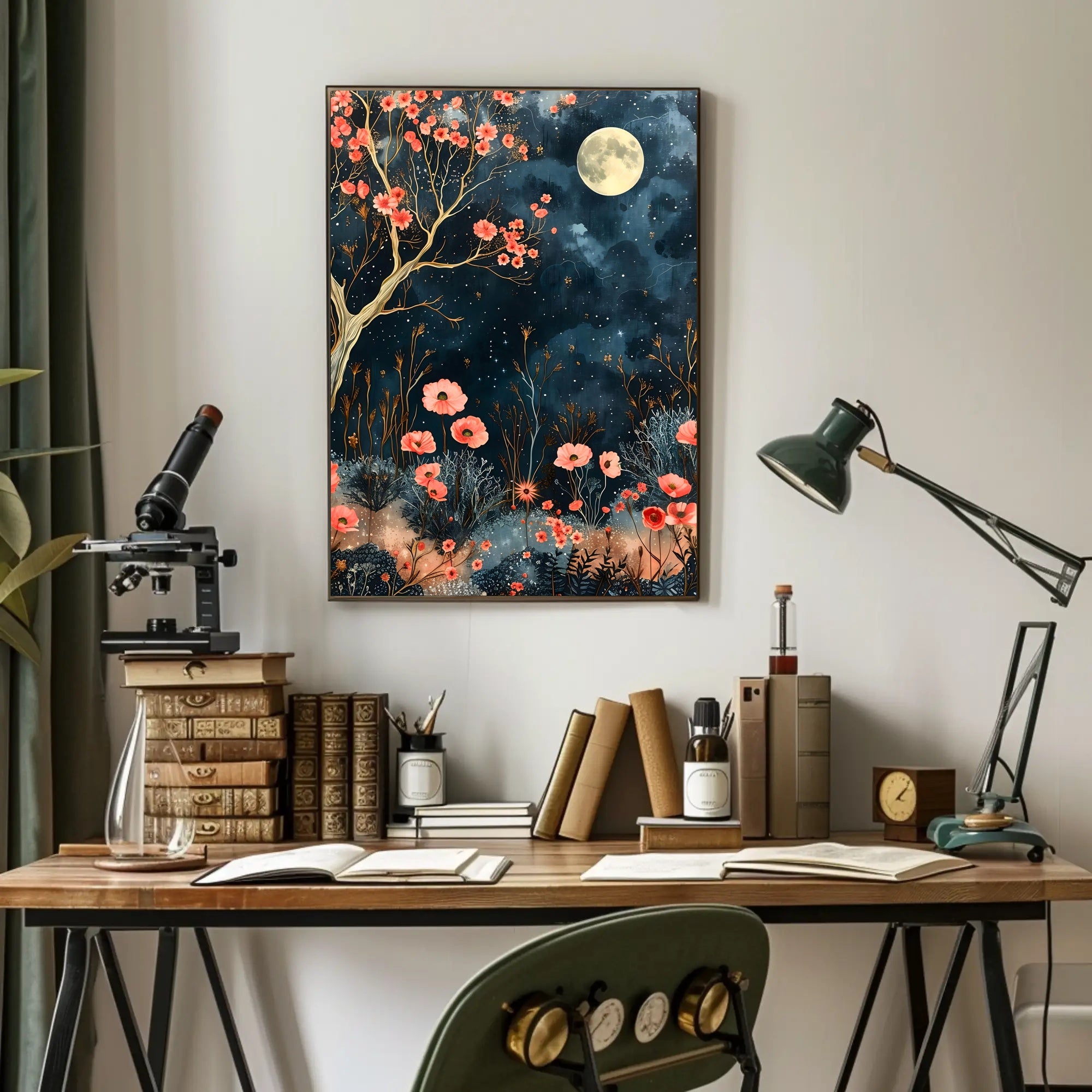 Dreamy Enchanted Garden Under Moonlit Sky Poster