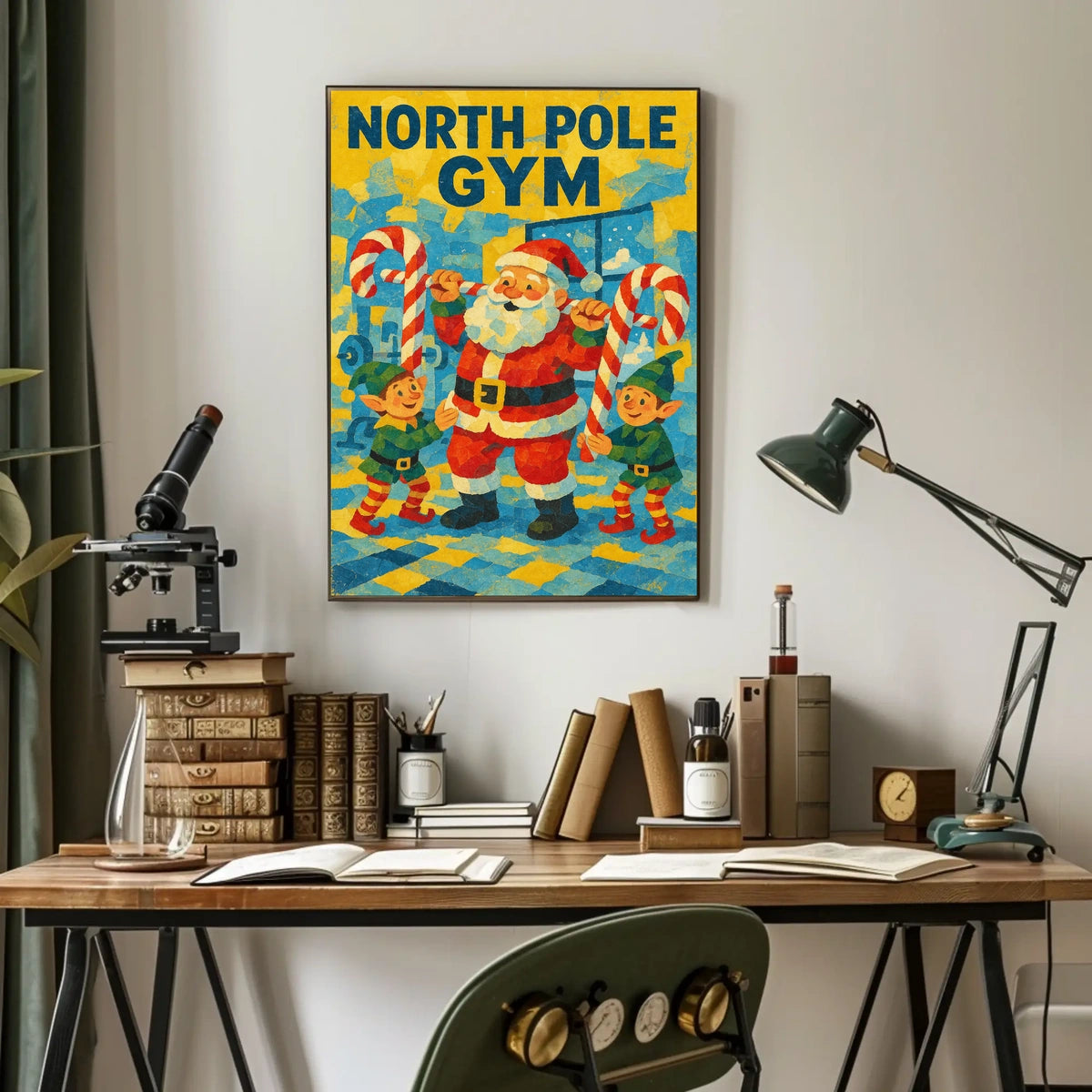 Santa Claus at North Pole Gym Fantasy or Mythology Poster