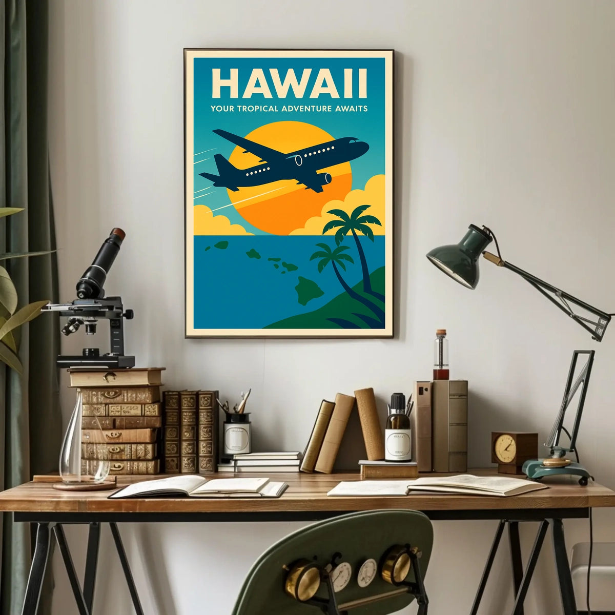 Hawaii Adventure Plane Vintage Travel Poster