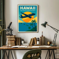 Hawaii Adventure Plane Vintage Travel Poster