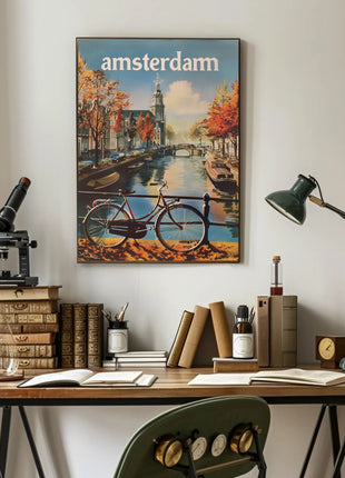 Autumn Amsterdam Canal Vintage Travel Poster