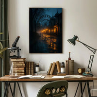 Eerie Nighttime Amusement Park Urban or Cityscape Poster PosterGoat
