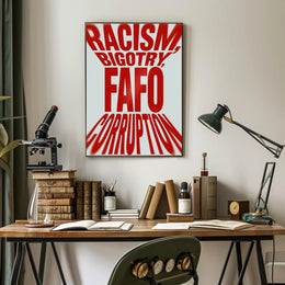 Bold Red Text Confrontational Political or Propaganda Poster
