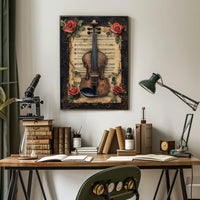 Vintage Violin & Roses Scene Elegant Artistic Poster