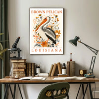 Brown Pelican Louisiana Nature Art Poster Print