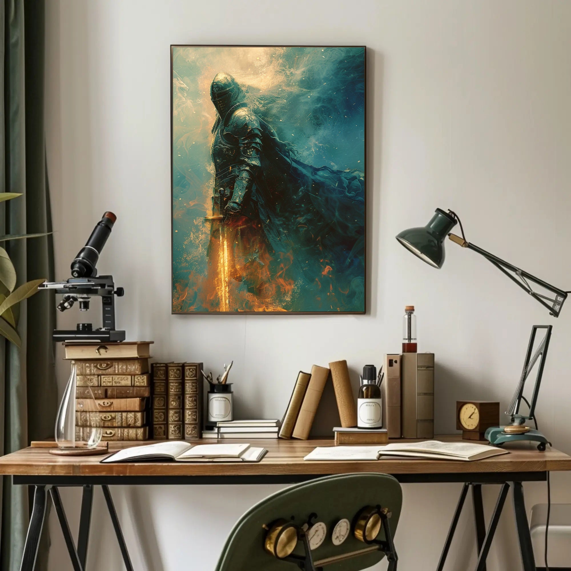 Medieval Knight with Glowing Sword Fantasy or Mythology Poster PosterGoat