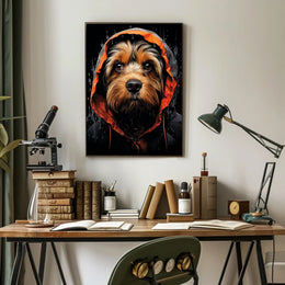 Stylized Dog in Hooded Raincoat Artistic Animal Poster