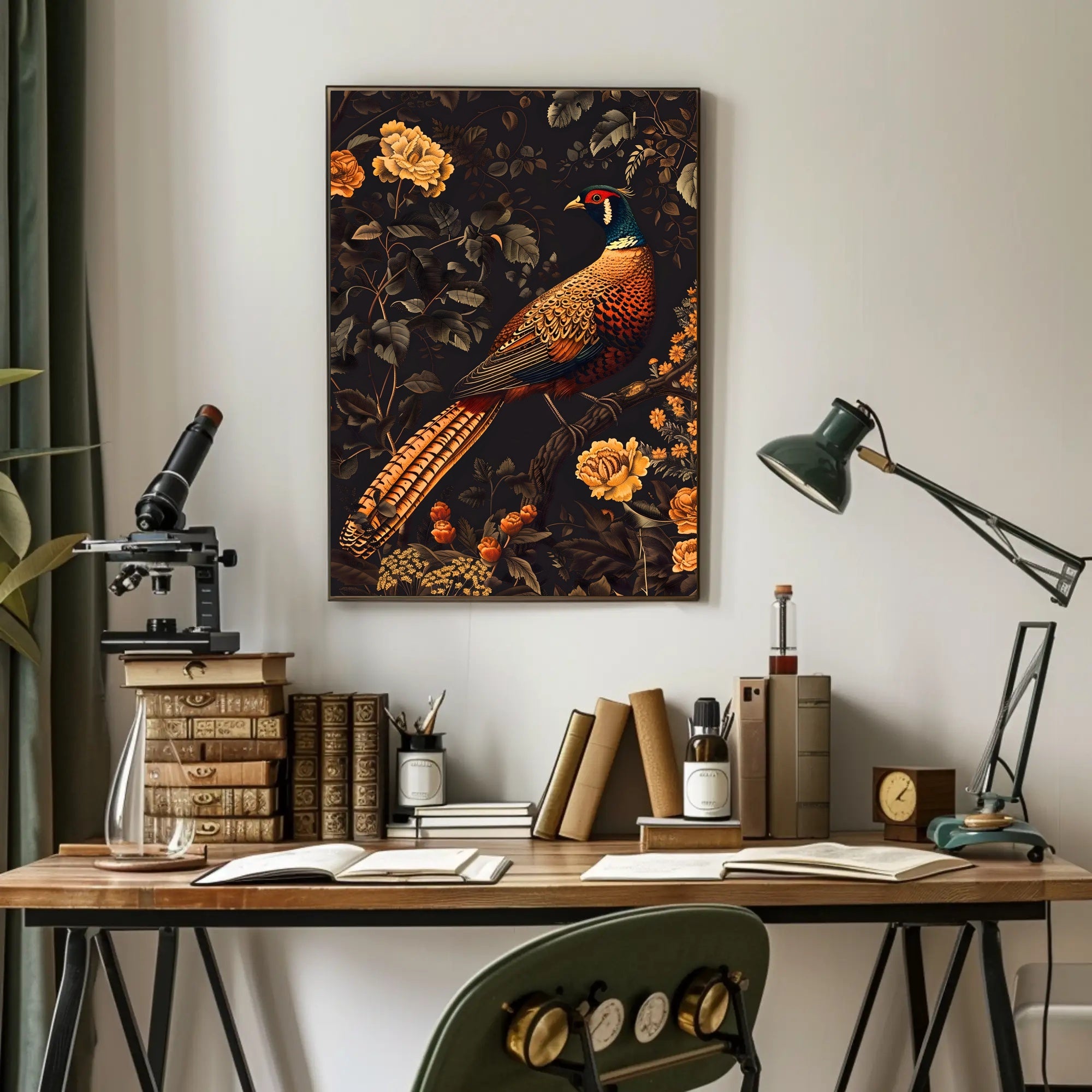 Majestic Pheasant Floral Harmony Poster