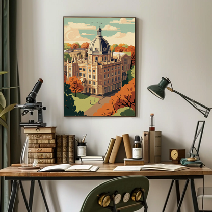 Oxford University England Autumn Historic Campus Travel Poster