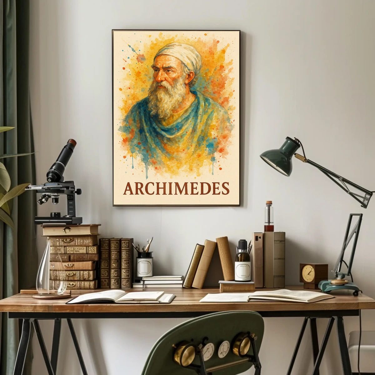 Archimedes Watercolor Portrait: Ancient Greek Inspiration Poster