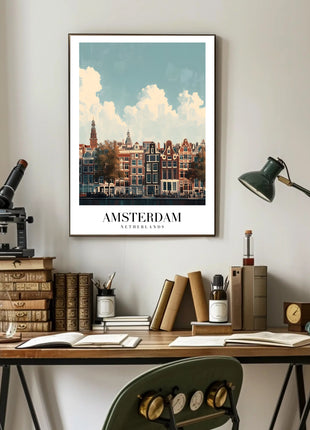 Amsterdam's Iconic Canal View Urban or Cityscape Poster