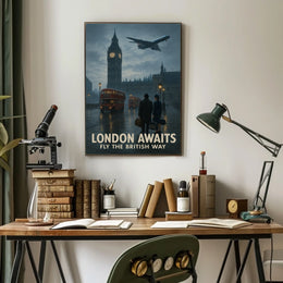 London's Timeless Iconic Twilight Vintage Travel Poster